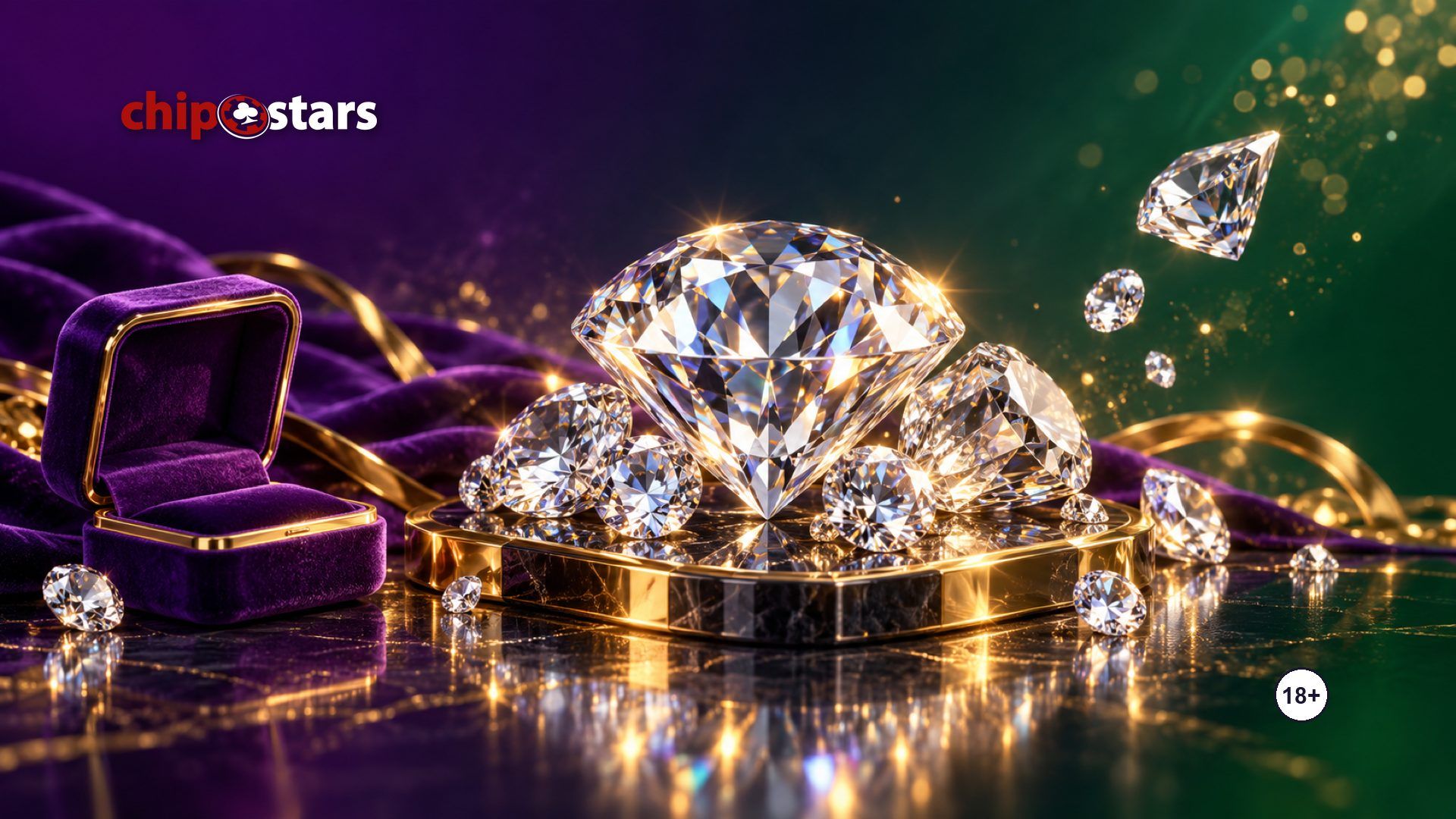 Brilliant-cut diamonds beside a velvet ring box: Bling Blitz Diamond Drop slot review at Chipstars