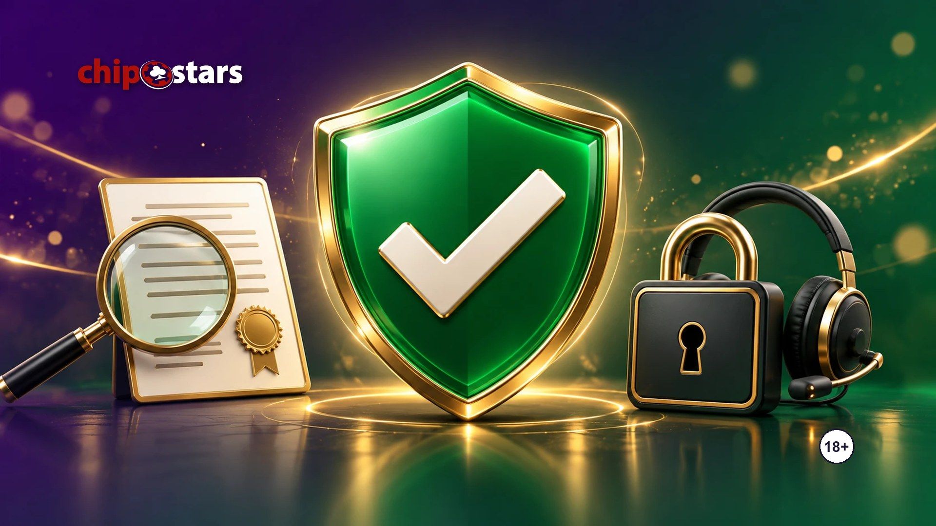 Green shield with a checkmark, a licence document under a magnifying glass, and a padlock: how to choose a reliable online casino