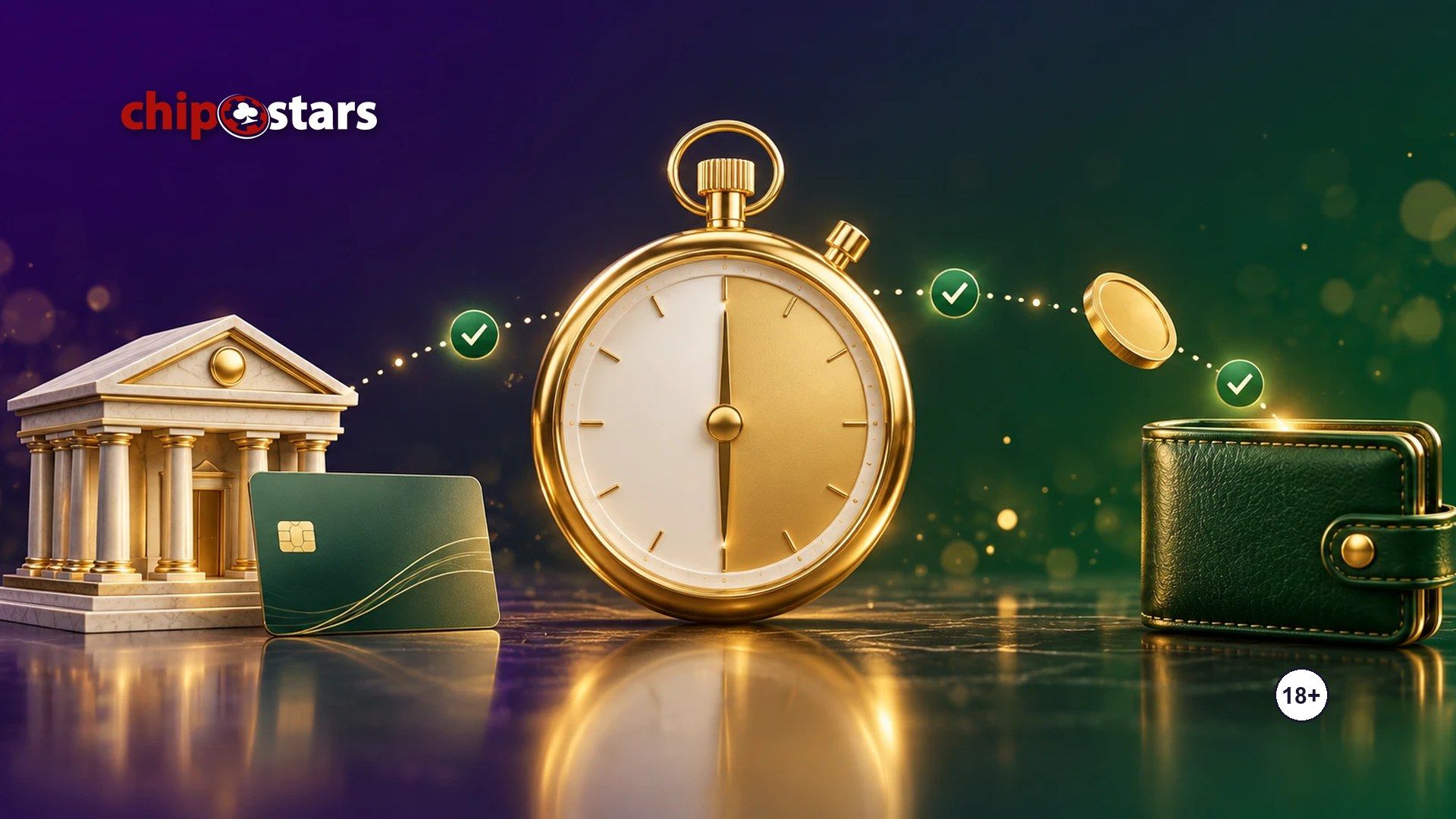 Stopwatch between a bank and a wallet, with a coin passing checkpoints: how long casino withdrawals take